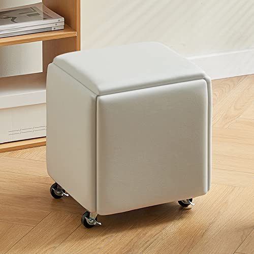 LYNEFOIN Fußhocker, 5-in-1-Nesthocker, beweglicher Fußhocker, Frisierstuhl, Sitzwürfel mit Lenkrollen, quadratischer Ottomane, stapelbarer Sofastuhlhocker, für Wohnzimmer/Schlafzimmer (Größ