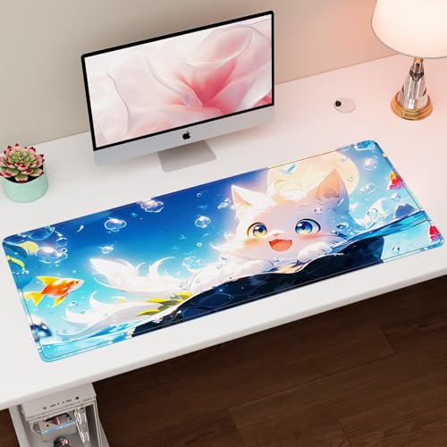 Kaishuai XXL Tappetino per Mouse da Gioco,Pad con Base in Gomma Antiscivolo,Modello di gatto carino-Gaming Mousepad Extra Grande 800 x 300mm