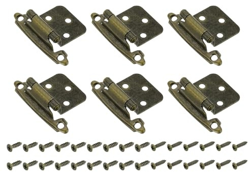 sourcing map Cabinet Kitchen Inset Hinges, 6Pcs 1/2 Overlay Semi-Concealed Hinges Face Mount Cabinet Hardware Self-Closing Cabinet Hinges with Screws, Bronze