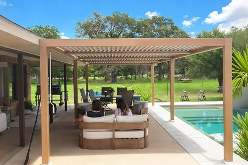 PURPLE LEAF Pergola Bioclimatique 3,5 x 8,5 m Aluminium Effet Bois