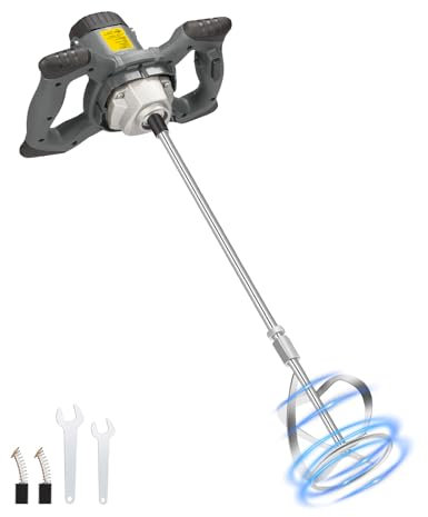 CUBEWAY Agitatore per calcestruzzo, 1200 W, trasmissione a 6 marce, 0-1050 giri/min, asta a spirale M14, 60 cm, miscelatore manuale per calcestruzzo, malta, intonaco, vernice, colla e cemento
