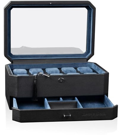 Heisse & Söhne Kingston Uhrenbox für 10 Zeitmesser – Elegante Aufbewahrungslösung Uhrenliebhaber – Hochwertige Materialien & Stilvolles Design