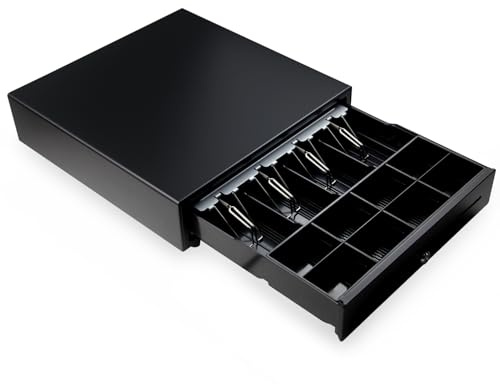 HONEY BEAR Cash Register Drawer for POS System Receipt/Thermal Printer,with RJ11 Interface 12V,4 Bills&8 Removable Coins Tray,Black (Cash Drawer OF0011)