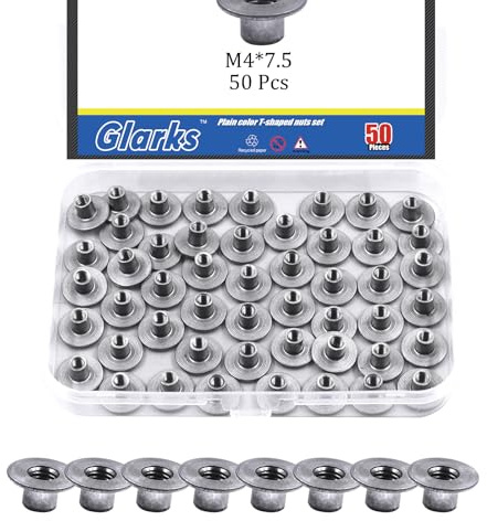Glarks 85 tuercas de soldadura de base redonda M4 M5 M6 M8 M10, tuerca en T de acero al carbono, hardware de montaje de tuerca en T, tornillo de montaje a través del orificio de inserción de brida