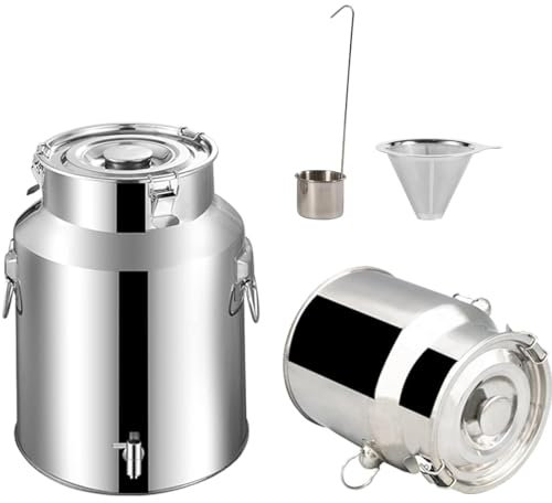 Yiustldd 5-35L Milk Transport Cans - 201 Stainless Steel Milk Churn Wine Pail Bottle Tea Barrel Milk Pot Bucket Canister with Silicone Seal Lid Transport Jug/with Tap,14L