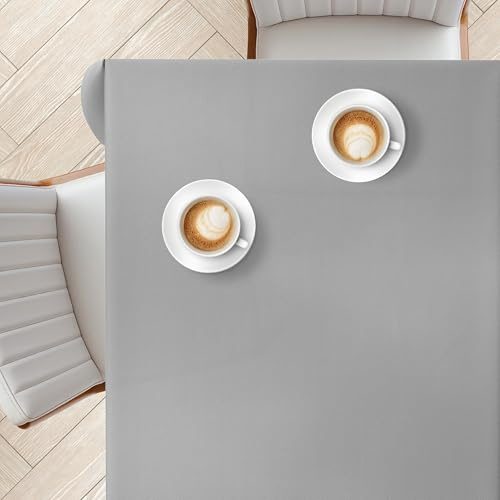 KP HOME PVC Tischdecke Abwaschbar – Quadratisch 140x140cm, Graue Wachstuchtischdecke mit Leinenoptik, Wasserfeste, Für Außen & Innen Abwischbare Tischdecke mit Fischgrätmuster