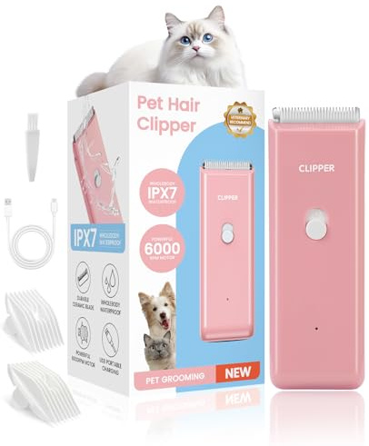 LEMULEGU Dog Clipper for Matted & Long Hair,Quiet Pet Paw Hair Trimming Groomer,Handy Cordless Rechargeable Waterproof Shaver Kits for Cats,Small Dogs & Animals Pink