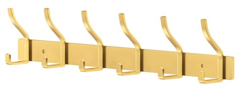 MEIJO Garderobenhaken Edelstahl Garderobenleiste Gold Hakenleiste Garderobe Kleiderhaken Wand mit 6 Haken Wandhaken garderobe für Schlafzimmer Bad Küche Kleiderständer (Gold)