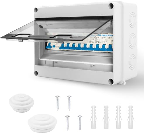 Scatola di distribuzione a 9 vie, IP65, con interruttore fi, per roulotte, garage, officine, interruttore principale 1P63A + 4×1P6A + 3×1P10A + 2×1P16A