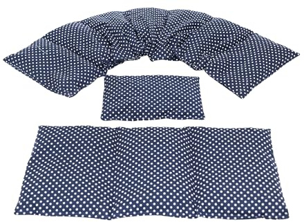 Körnerkissen STERNE, PUNKTE, UNI u.s.w. 3 er Set Langes 80 x 18 cm 8 Kammer + 3 Kammer + kleines Kirschkernkissen Wärmekissen XXL Schulterkissen Nackenkissen Mikrowelle (Kleine Punkte, Blau)