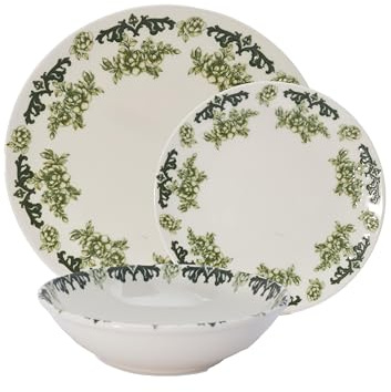 CER-POR Set piatti ROSE GREEN | 18 pezzi floreali verdi porcellana moderna per tavole fresche