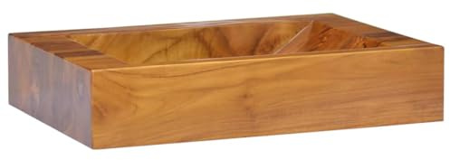 Lavabo de Madera de Teca Maciza, Fregadero Natural para Baño o Cocina, Diseño Moderno con Acabado Suave, Fácil de Limpiar, Incluye Orificio de Drenaje, 50x35x10 cm