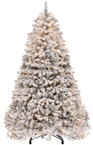 YITAHOME 182cm Artificial Christmas Tree with Snow & 250 Warm White LED Lights, 880 Tips, Realistic Pine with Easy Fold & Metal Stand, Quick Assembly for Home or Business, 182cm H x 95cm W