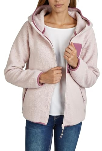 DENIMFY Fleecejacke Damen Regular Fit DFLea Teddyfleece Kapuzenjacke Winterjacke Übergangsjacke Stehkragen, Größe:XL, Farben:Light Greyish Rose-Warm Grapeslate Grey