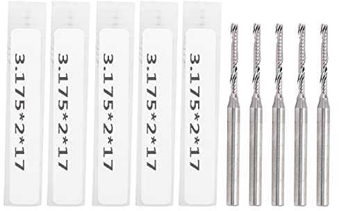 Bits de enrutador CNC de flauta individual | 5pcs Cortador de fresado de acero de tungsteno 3.175x2x17 mm | Grabar brocas para máquinas CNC/madera/metal | Extracción de chips