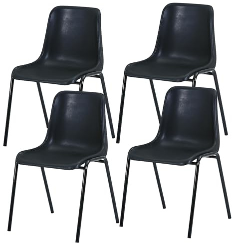 Durabull Black Plastic Stacking Chair - Indoor/Outdoor Seating for Home, Office, Classroom, Restaurant & Commercial Use - Steel Frame & Ergonomic Seat