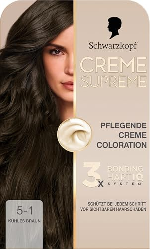 Schwarzkopf Creme Supreme Coloration 5-1 Kühles Braun (182 ml) | Dauerhafte Haarfarbe mit Serum und Haar-Maske, schützt vor sichtbaren Haarschäden, intensive Farbe für 100% Grauabdeckung