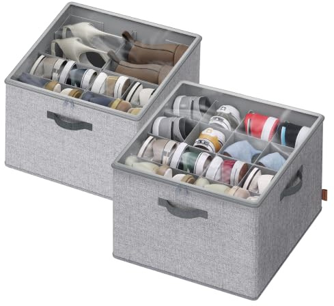 SONGMICS skoorganisatör, för upp till 16 par skor, platsbesparande skoförvaring, justerbara avdelare, stapelbar, transparent lock, garderob, 2-pack, duvgrå LSP622GD01