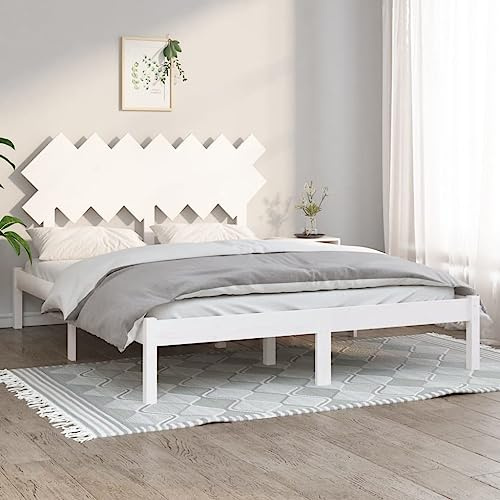 Bucmath Massivholzbett Weiß 140x190 cm, Kiefernholz Bettrahmen mit Kopfteil, Robustes Holzbett für Schlafzimmer, modernes Design, langlebig