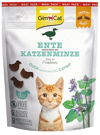 GimCat Crunchy Snacks Ente mit Katzenminze - Knuspriges und proteinreiches Katzenleckerli - 1 Beutel (1 x 140 g) (Packung mit 5)