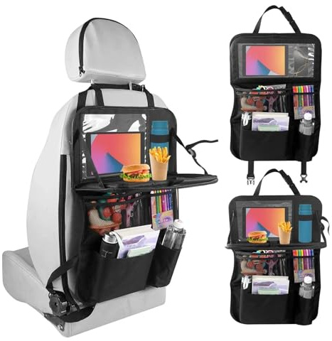 Ravytha Organizer Auto con Tasche, Proteggi Sedile Auto Bambini Posteriore, Protezione Organizzatore per Sedili, Porta Oggetti con Multi-Tasca Portaoggetti e Tavolino Pieghevole per Tablet iPad