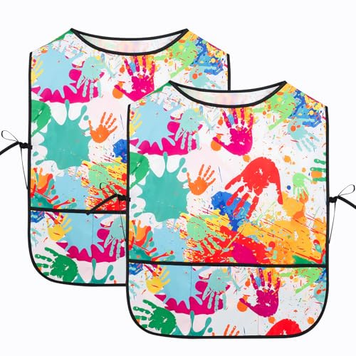 ViEinkaufen 2 Pack Kids Painting Aprons Smock for Boys and Girls 3-8 Years | Waterproof Art Aprons with Pockets Artist Painting Graffiti Bib for Children Handwork Cooking Craft Activity
