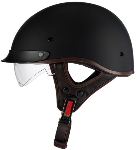 Casco Semi Aperto, Casco A Scodella Caschi Moto Uomini Caschi Ciclomotori Mezzo Cascos Casco Jet Retrò Omologato ECE/DOT Cascos Scooter Con Fibbia A Sgancio Rapido Donna E Uomo 1,L(57-58cm)