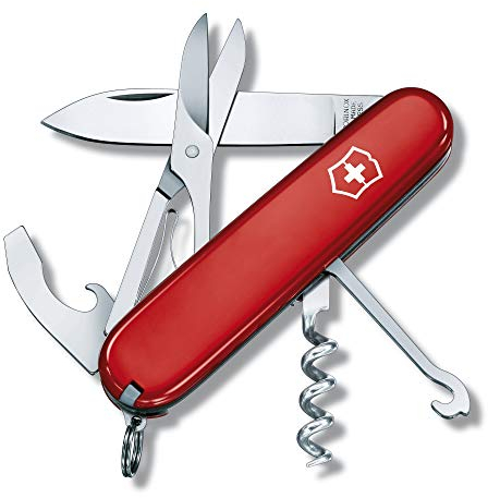 Victorinox Coltellino Svizzero Compact, 15 Funzioni, Made in Switzerland, Multiuso con Lama, Mini Cacciavite, Apribottiglie, Rosso