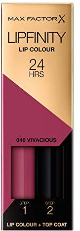 Max Factor Lipfinity Lip Colour Vivacious 40 – Kussechter Lippenstift mit 24h Halt ohne auszutrocknen, mit intensiver Farbabgabe, präzisem Applikator & intensiv pflegendem Gloss-Top Coat