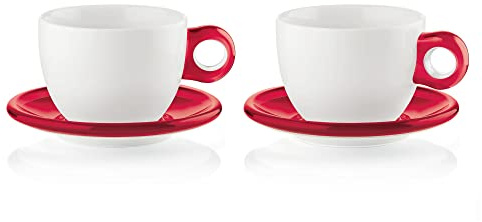 GUZZINI 27750065 Set de 2 Tasses à Petit-Déjeuner 480 CC avec sous-Tasses Rouge Transparent 12,5 x 34,5 x 23 cm