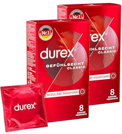 Durex Gefühlsecht Kondome – Hauchzarte Kondome für intensives Empfinden und innige Zweisamkeit – 16er Pack (1 x 16 Stück)
