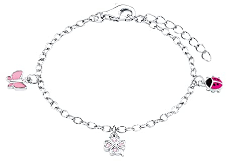 Prinzessin Lillifee Kinder-Armband Marienkäfer und Schmetterling 925 Silber rhodiniert Emaille Zirkonia rosa 14 cm - 523035 9082414, Einheitsgröße