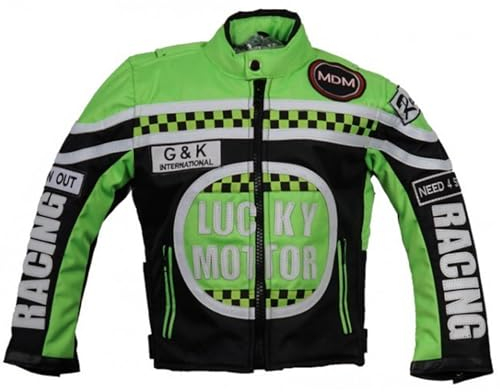 MDM Veste de moto pour enfant, veste de motard, veste de course, vert, noir/vert, S
