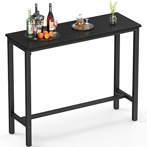 Mr IRONSTONE Bar Table, 39 High Top Pub Table Rectangular Bar Height Table Sofa Console Table Dining Coffee Table, for Narrow Space, Living Room, Sturdy Metal Frame, Easy to Set Up, Black