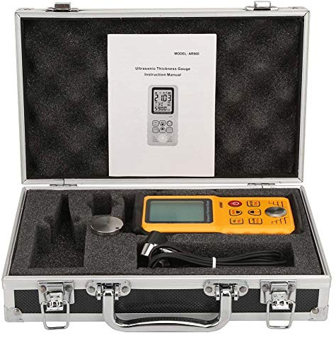 Medidor de espesor ultrasónico, LCD digital luz de fondo AR860 Medidor de espesor probador, Metal de medida, Plástico, Cerámica, Material de Glass12, Range1.0-300.0mm
