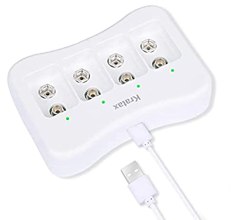 Kratax 9V Battery Charger, 4-slot Li-ion 9 Volt Fast Rechargeable Battery charger with LED indicator for PP3 9V Lithium Battery,Built-in Protection Board