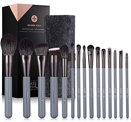 EIGSHOW Ensemble de pinceaux de maquillage, 15 pièces Livré avec emballage, Outils de maquillage professionnels pour les amoureux de la beauté (gris émeraude)