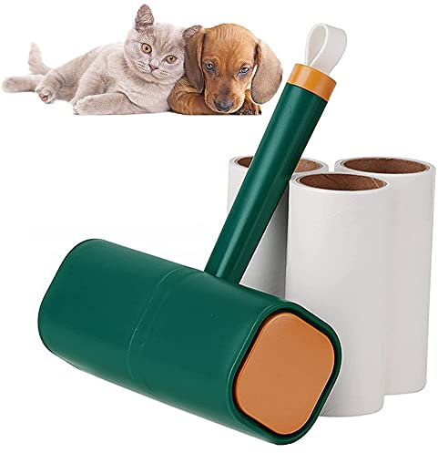 Extra Sticky Roller, Clothes Hair Roller, Animal Hair Removal Brush, Reusable Strong Sticky Lint Remover Brush with 3 Refills for Clothes, Sofa, Carpet, Bed, Furniture (Green)