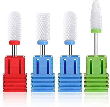 MelodySusie 21pcs Nail Drill Bit Set, Professional 3/32'' Ceramic Diamond Carbide Acrylic Gel Nail Art Tool Kit, Cuticle Remover Bit for Acrylic Gel Dip Powder, Nail Manicure Pedicure (Ceramic 4pcs)