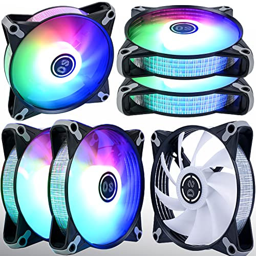 DS Static Rainbow Light RGB LED 120MM Computer Case Fans for PC Cases, CPU Coolers, Radiators System (6 Pack rgb fans kit, E Series)