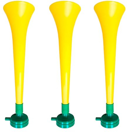 FUN FAN LINE - Pack 3 Vuvuzelas de Plástico Resistente | Trompetas de Animación para Fútbol, Eventos Deportivos y Fiestas | Bocina Ruido Extremo 120 DB | Cotillón para Aficionados (Brasil)