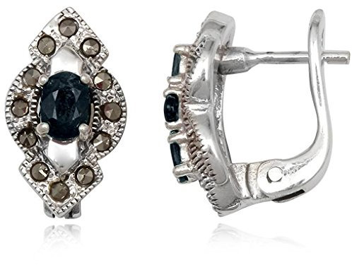 EYS JEWELRY Creolen Damen Jugendstil 925 Sterling Silber Saphir Markasit blau Damen-Ohrringe