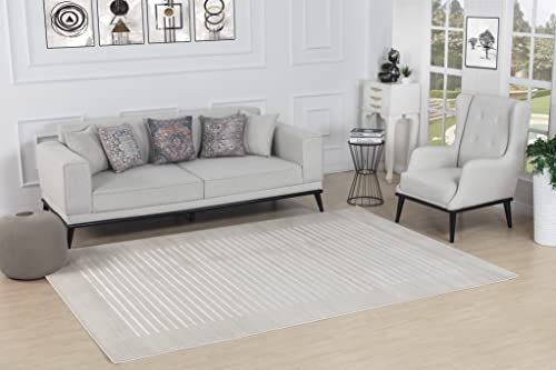 Livabliss Zagora Alfombra Geométrica - Alfombras Salon Modernas, Comedor, Cocina, Habitación - Alfombras Abstractas Estilo Bohemio, Fácil de Cuidar - Alfombra Grande 160x213cm, Beige, Blanco y Gris