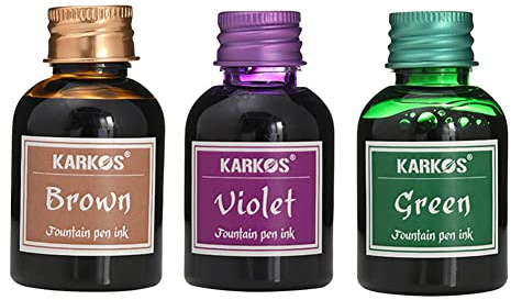 BYNYXI 3 Farbe Füllhaltertinte, 30ML Füllhaltertinte im Tintenfass Schreibtinte für Füllhalter Kalligraphie Tinte Set, Tintenfass Kalligraphie Tinte Zeichentusche für Füllhalter, Grün+Lila+Braun