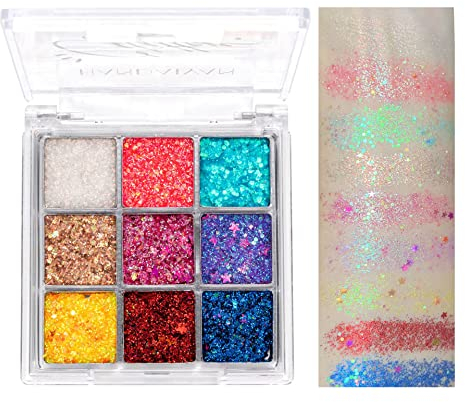 Tolenre 9 Couleurs Glitter Palette de Ombre a Paupiere, 9 Couleurs Fard À Paupières Palette Glitter, Paupières Palette Shimmer Maquillage, Ombre Maquillage Femme Yeux Imperméable Longue Duré (02)