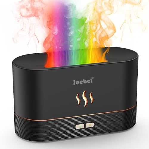 Jeebel Aroma Diffuser mit Flammen Effekt, Ultraschall Vernebler Luftbefeuchter DuftöL Diffuser mit 2 Helligkeit Einstellbar & Wasserlose Abschaltautomatik