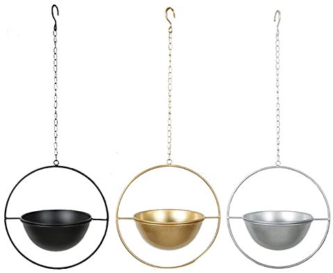 CLoxks Blumenampel Kreis Metall Pflanzenhänger Kette Hängekorb Decke Pflanzgefäß Blumentopfhalter Balkon Dekoration Hängepflanztöpfe (Color : Gold)