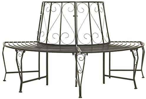 Higsose Garten-Baumbank Halbrund 160 cm Stahl Gartenbank Metall Sitzbank Garten Garten Stühle Garten Möbel Draußen Sitzbank Outdoor Wetterfest Baumbank Metall Gartenbank Wetterfest