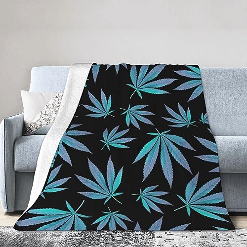 Blue Leaves Weeds Blanket Super Soft Flannel Blanket Comfy Cozy Throw Blanket Couch Lightweight Blankets for Living Room Bedroom 60x50