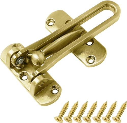 SAISN Door Latch Guard Lock, Front Door Swing Bar Lock Restrictors Thicken Solid Home Security Door Swing Lock for Home Apartment Hotel Dormitory (Gold)
